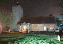 Church lit at night